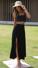 Black High Slit Midi Skirts