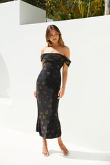 Golden Twilight Midi Dress Black