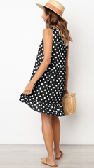 Black Polka Dot Sleeveless Midi Dress