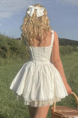 White Back Lace Up Mini Dress