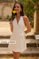 Lucia 100% Linen Mini Dress White