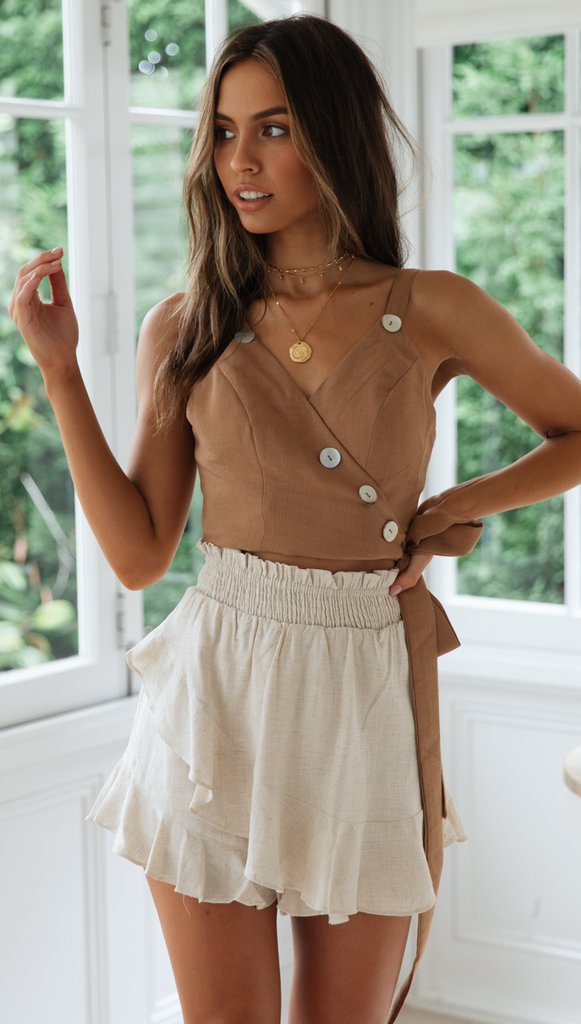 Coffee Studded Bowtie Crop Top