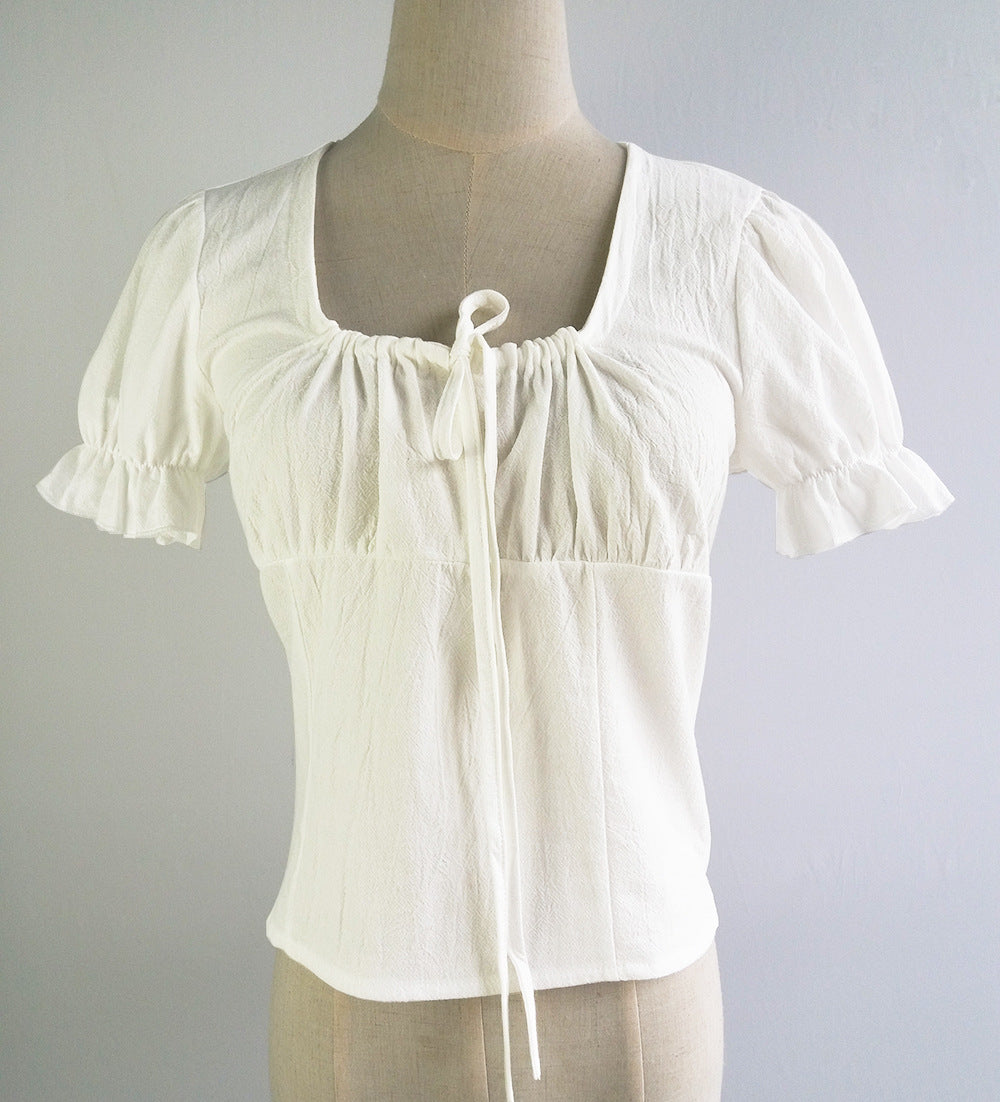 White TIe-Neck Linen Crop Top