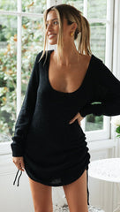 Black Scoop Neck Knit Dress