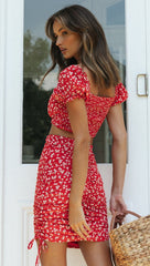 Red Floral Crop Top and Skirt Sets