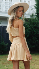 Beige One-Shoulder Top and Skirt Matching Sets