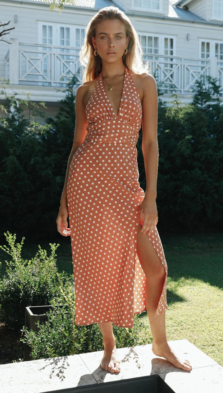 Polka Dot Halter Midi Dress