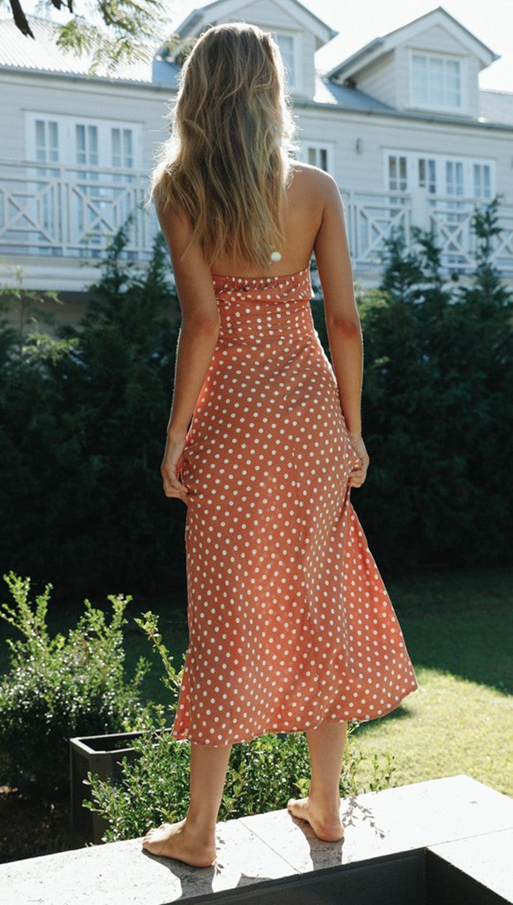 Polka Dot Halter Midi Dress