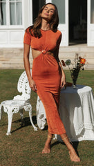 Orange Front Hoop Midi Dress