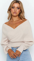 Beige Surplice Wrap Knit Crop Top