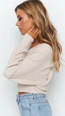 Beige Surplice Wrap Knit Crop Top