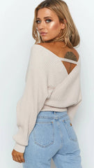 Beige Surplice Wrap Knit Crop Top