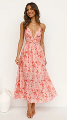 Coral Floral Silhouette Midi Dress