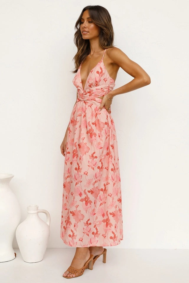 Coral Floral Silhouette Midi Dress