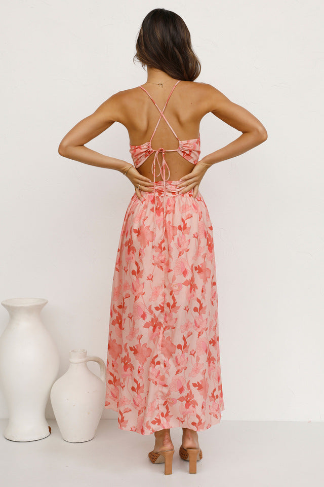 Coral Floral Silhouette Midi Dress