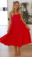 Red Tiered Slip Midi Dress