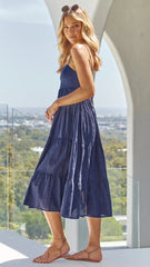 Navy Tiered Slip Midi Dress