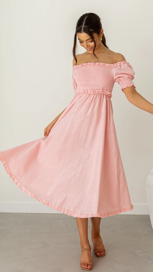 Blush Pink Smocked Midi Dress