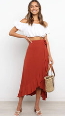 Burgundy Waist Tie Midi Skirts