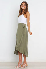 Olive Green Waist Tie Midi Skirts