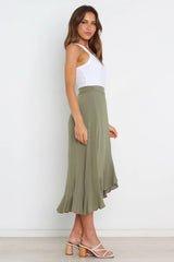 Olive Green Waist Tie Midi Skirts