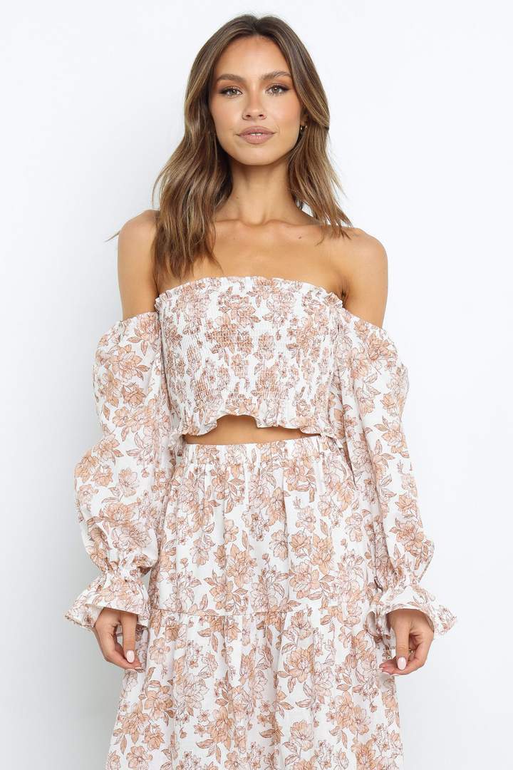 Pink Floral Off Shoulder Top and Skirt Sets