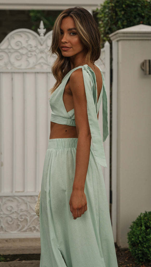 Mint Green Crop Top and Skirt Sets