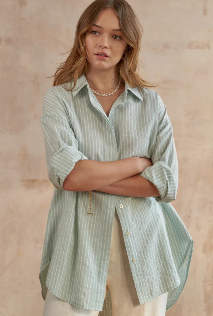 Mint Green Striped Button Down Shirt