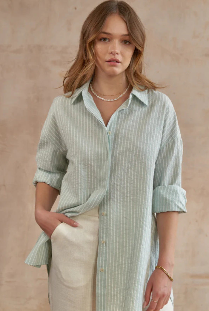 Mint Green Striped Button Down Shirt