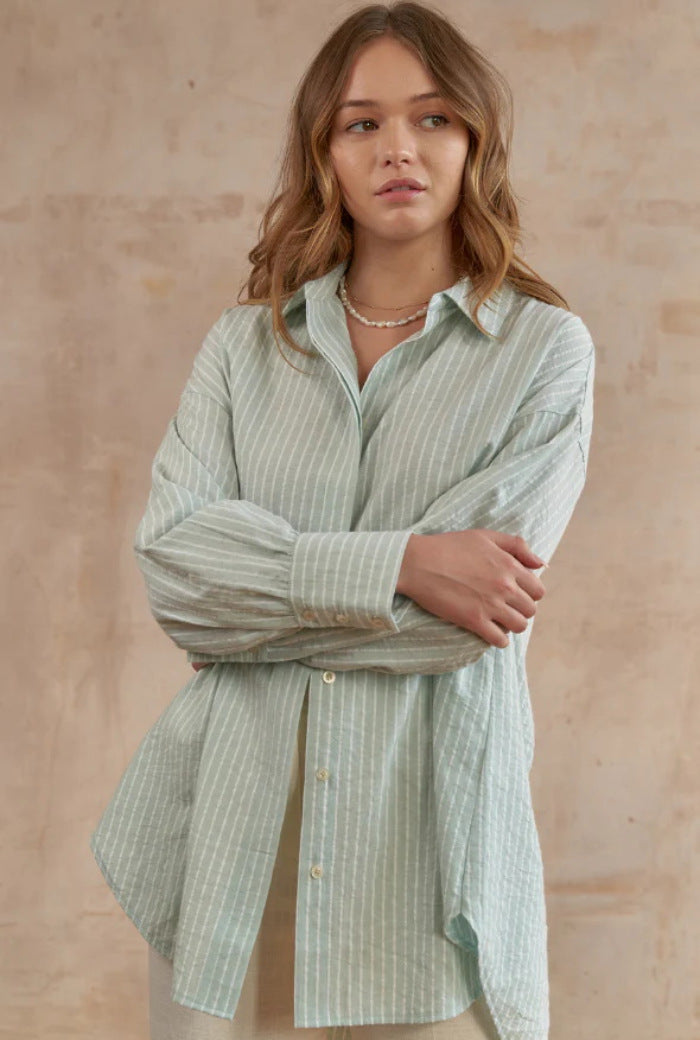 Mint Green Striped Button Down Shirt