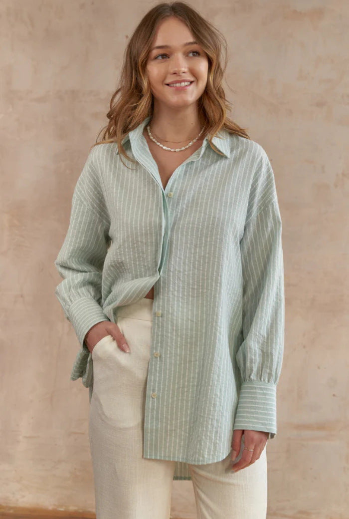 Mint Green Striped Button Down Shirt