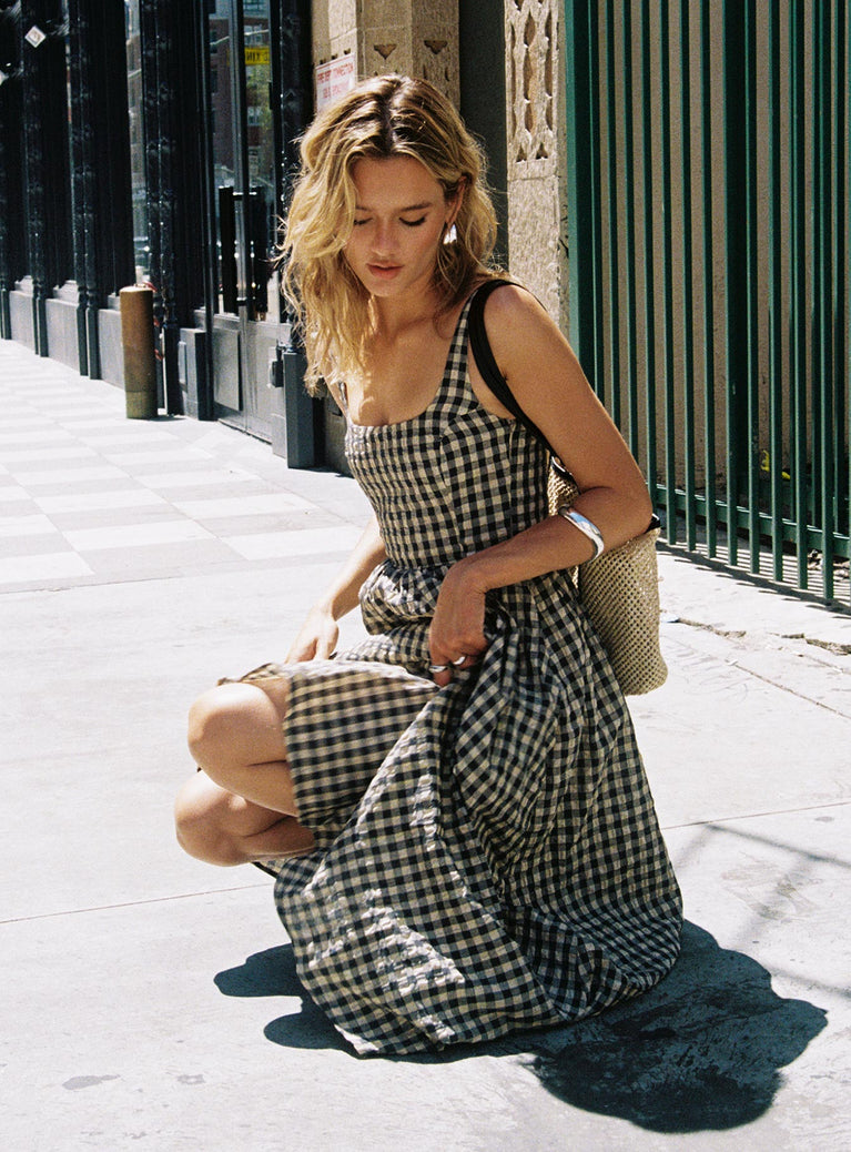 Black Plaid Slip Maxi Dress