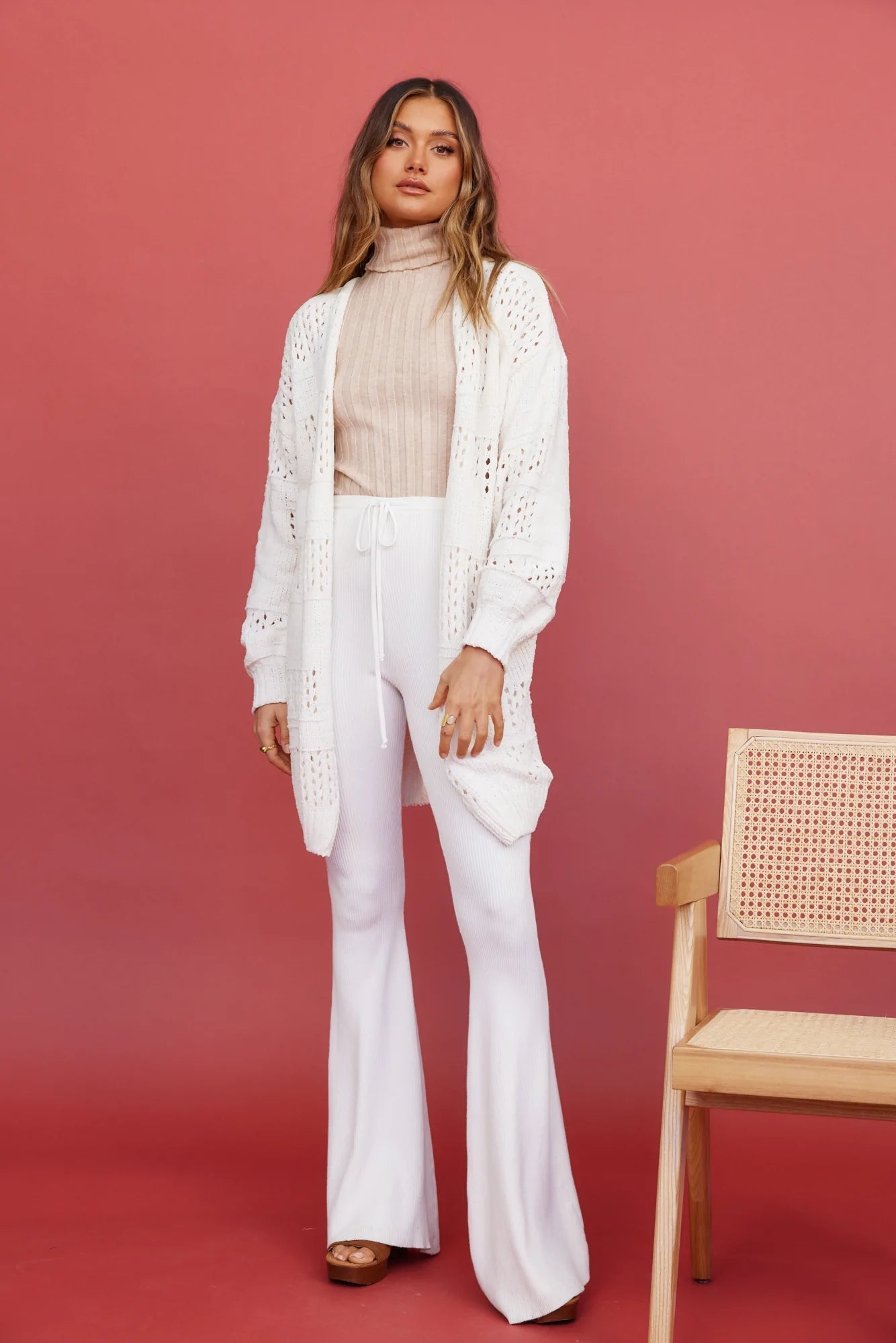 White Crochet Knit Cardigan