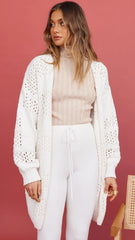 White Crochet Knit Cardigan