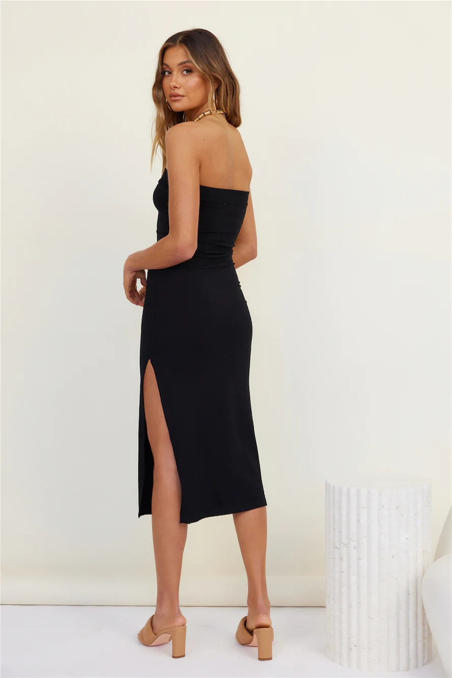 Black Knit Midi Bandeau Dress