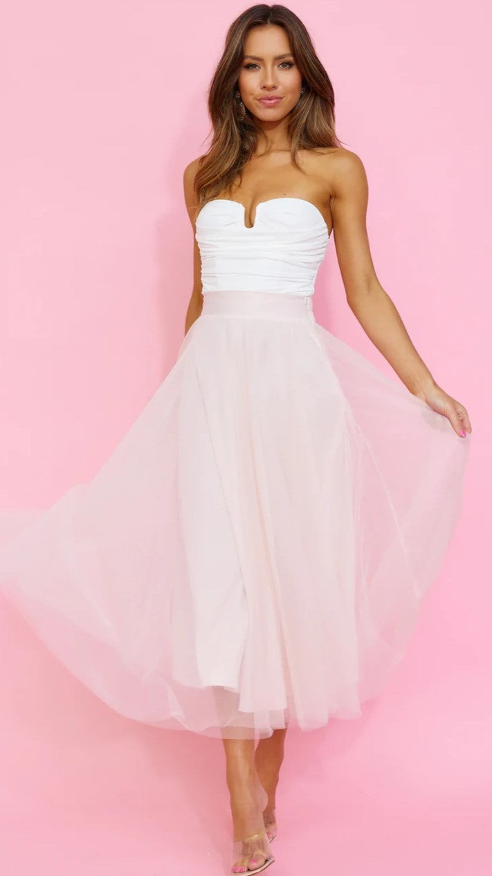 Baby Pink Tulle Midi Skirts