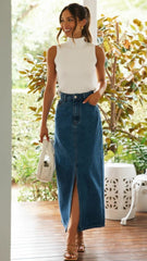 Blue Denim Midi Skirts