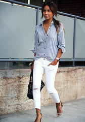 Classic Blue And White Striped Button Down Shirt