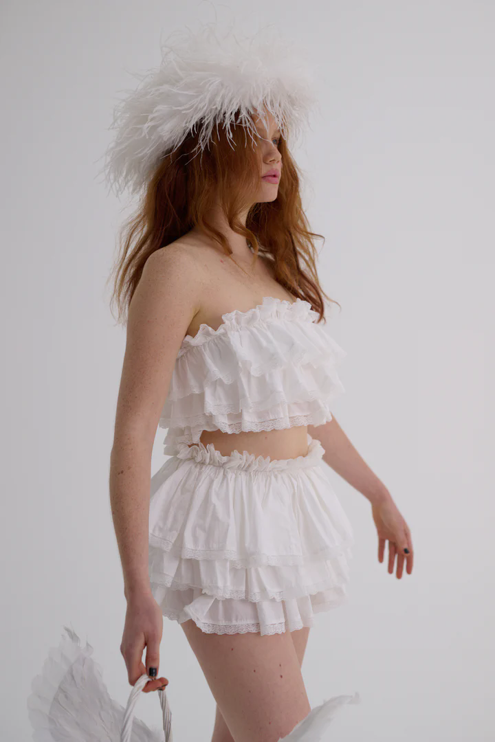 White Tiered Top And Skirt Matching Sets