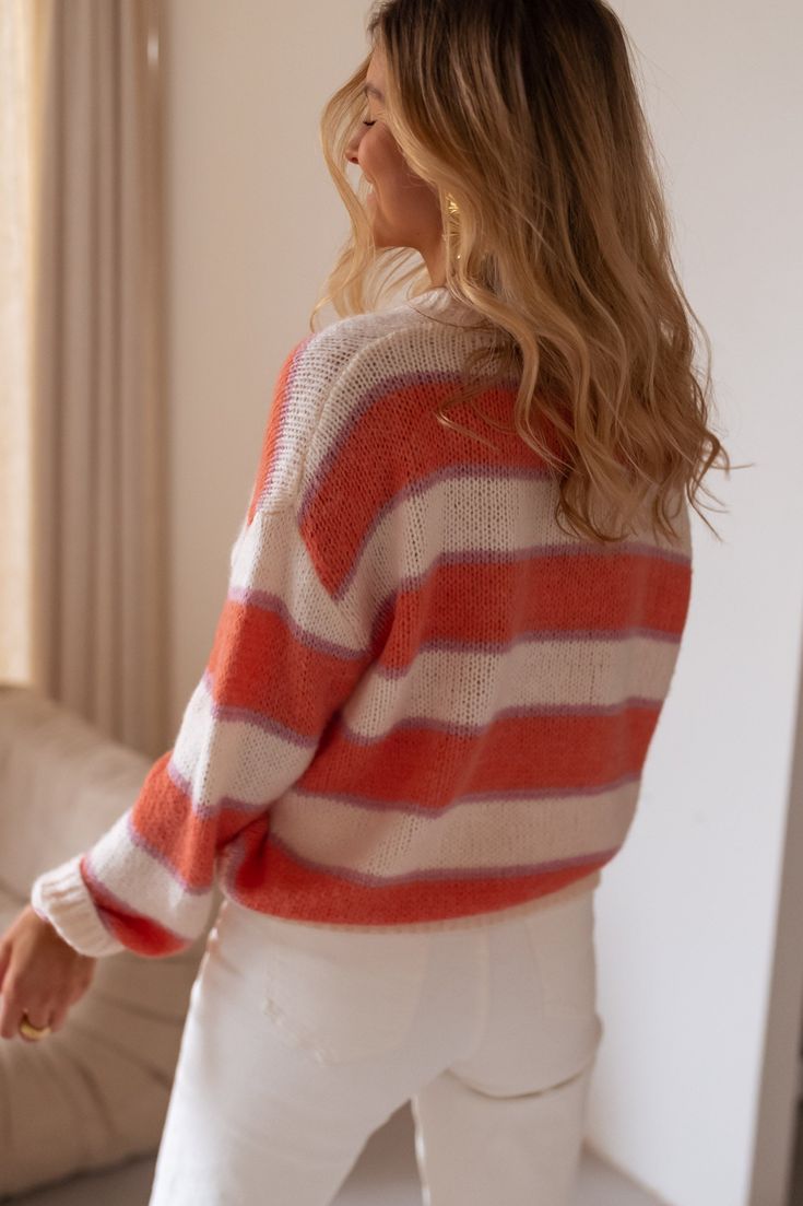 Orange Striped Knit Sweater