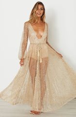 Deep V Neck Sequins See-through Maxi Dress