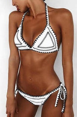 White Halter Bikini Top And Bottom