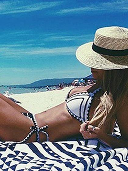 White Halter Bikini Top And Bottom