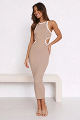 Khaki Cutout Bodycon Knit Dress