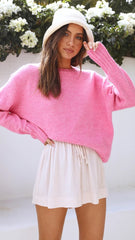 Pink Batwing Knit Sweater