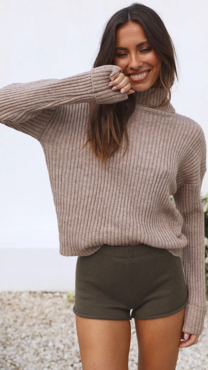 Khaki Ribbed Knit Sweater