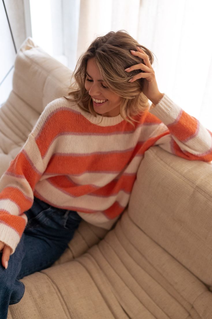 Orange Striped Knit Sweater