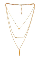 Beaded Triple-Layered Pendent Golden Necklace