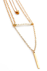 Beaded Triple-Layered Pendent Golden Necklace