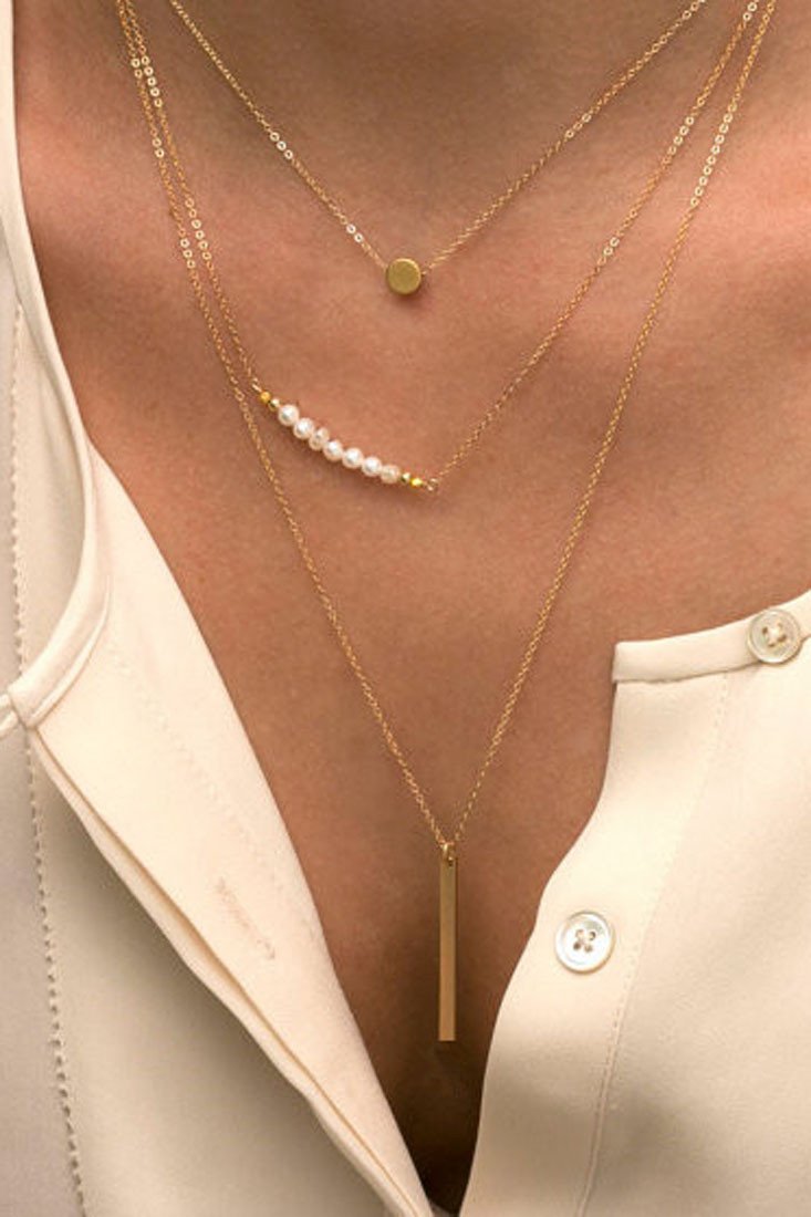 Beaded Triple-Layered Pendent Golden Necklace